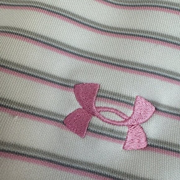 Under Armour White Striped Collared Golf Shirt Medium Breast Cancer Awareness - Picture 14 of 16